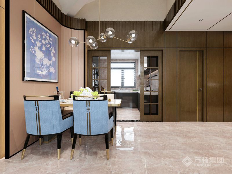 餐廳雖與客廳共室，但通過(guò)設(shè)計(jì)將其渲染為別具一格的情感交流空間，在暗淡分明的光影之中，與樓梯間一起詮釋生活藝術(shù)的現(xiàn)代感體驗(yàn)