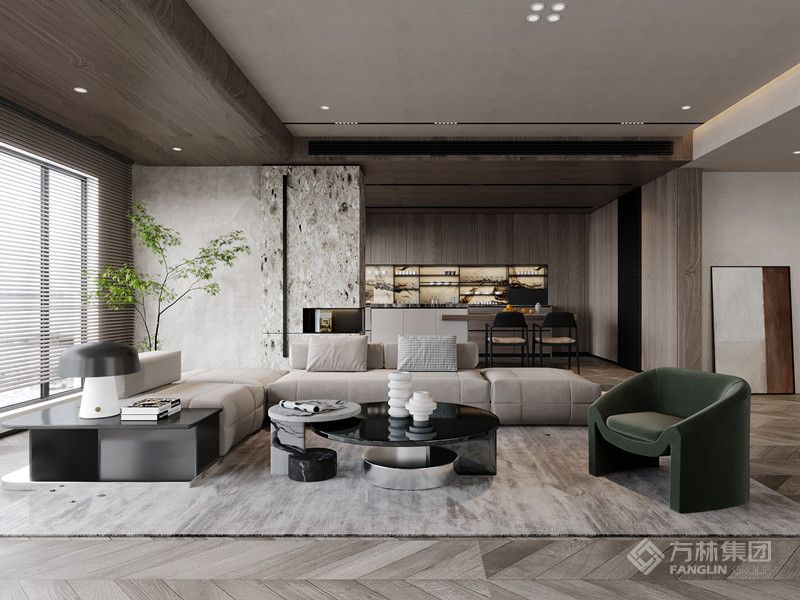客廳與餐廳相連接，合理利用空間。在一個(gè)安然的分為內(nèi)，讓身心得到徹底的放松。在流轉(zhuǎn)于永恒之間尋找一種平衡與樂趣，便是享受當(dāng)下的生活態(tài)度。
