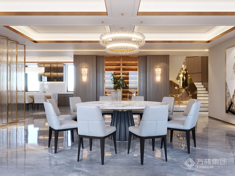 餐廳注重將藝術與功能緊密結合，實用性與質感兼具。同時也能體現出了主人優雅的品味以及高端身份。.